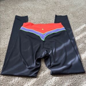 Women’s Black Leggings with Red and Purple Chevron Waist